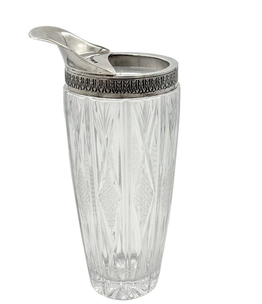 Carafe à cocktail italienne en argent et cristal des années 1950 avec cuillère à mélange en nickel en vente 4