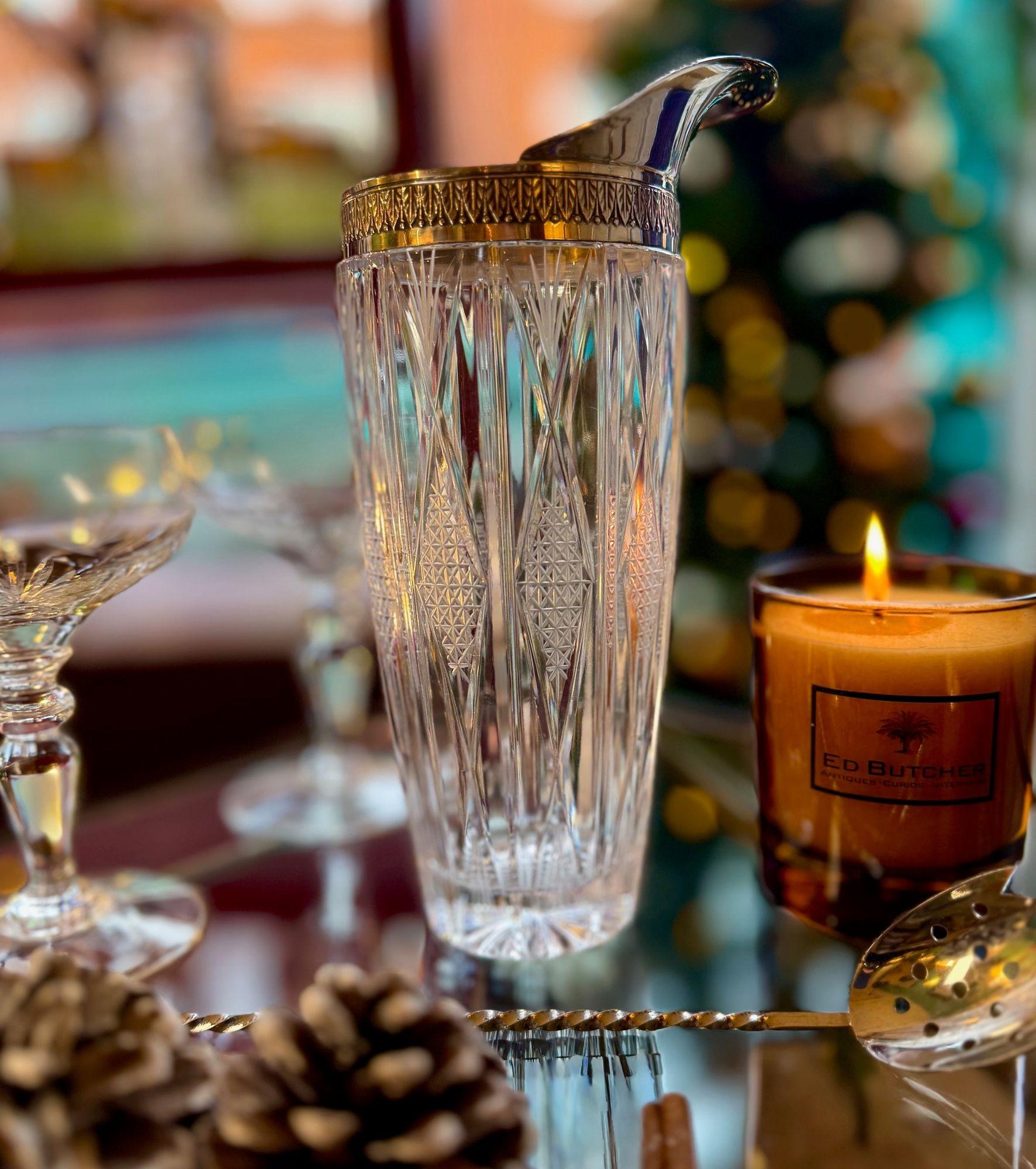 Carafe à cocktail italienne en argent et cristal des années 1950 avec cuillère à mélange en nickel en vente 6