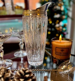 Carafe à cocktail italienne en argent et cristal des années 1950 avec cuillère à mélange en nickel