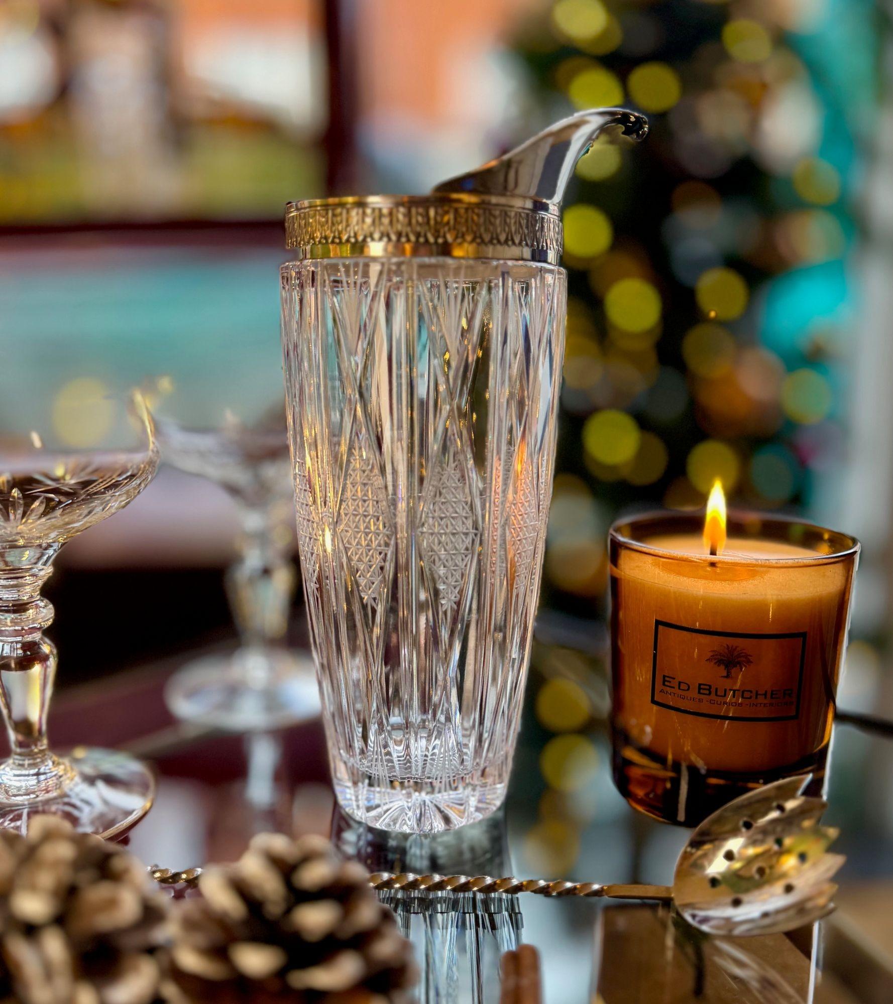 Carafe à cocktail italienne en argent et cristal des années 1950 avec cuillère à mélange en nickel Bon état - En vente à London, GB