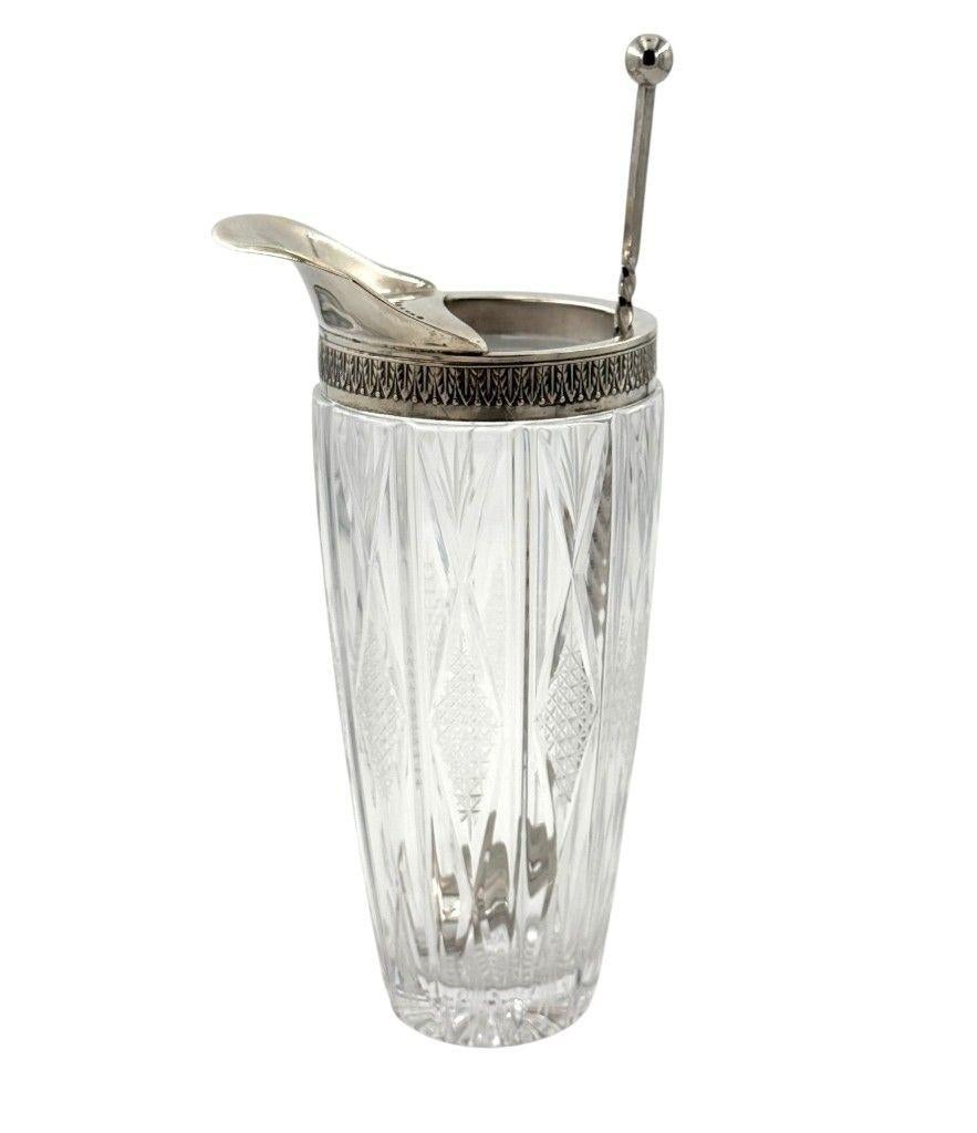 Plaqué argent Carafe à cocktail italienne en argent et cristal des années 1950 avec cuillère à mélange en nickel en vente