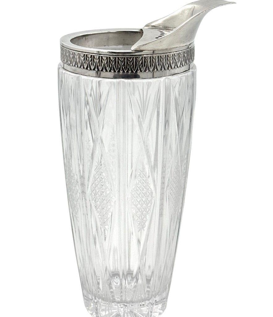 Carafe à cocktail italienne en argent et cristal des années 1950 avec cuillère à mélange en nickel en vente 2