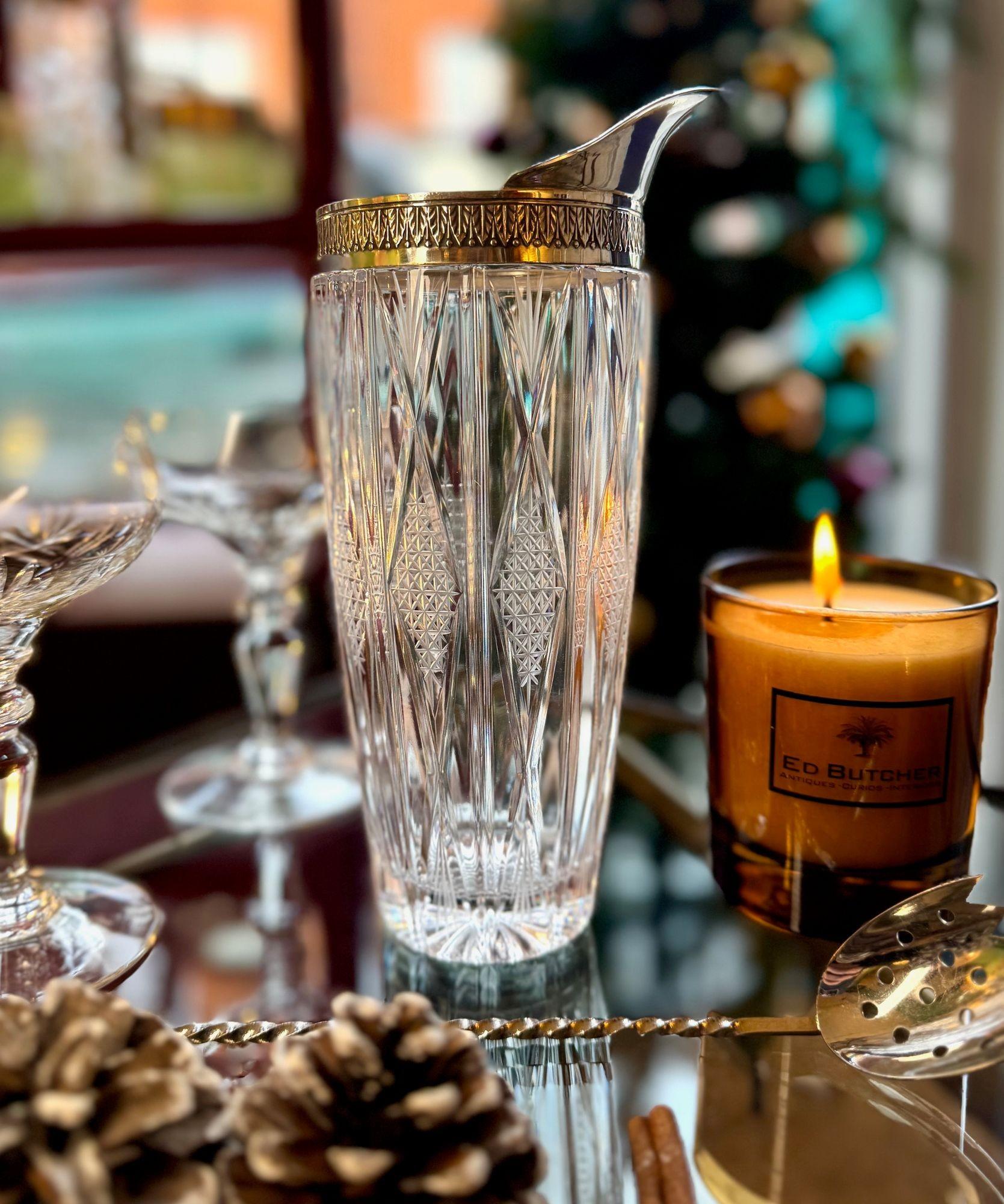 Carafe à cocktail italienne en argent et cristal des années 1950 avec cuillère à mélange en nickel en vente 3