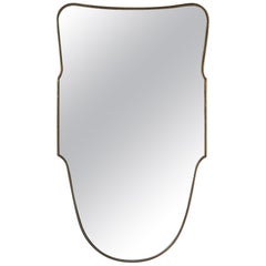 Italian 1950s Unusual Shield Shape Brass Mirror