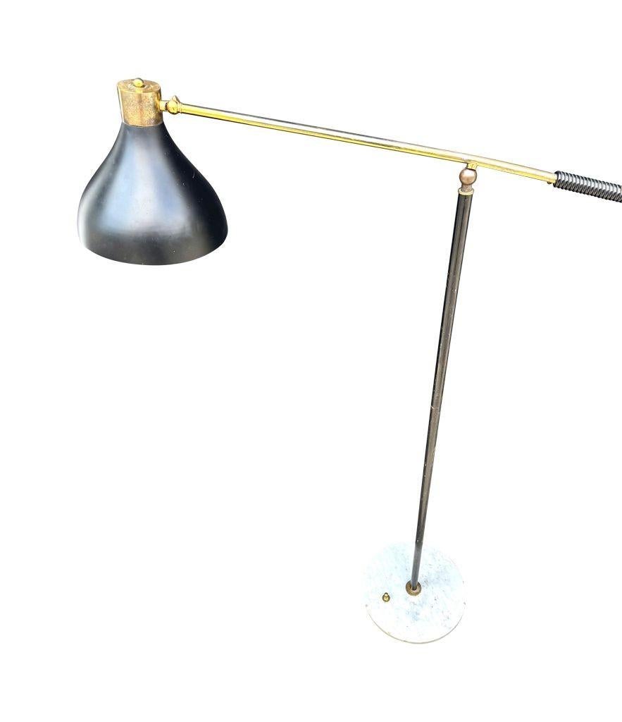 Lampada da terra regolabile in marmo, ottone e smalto nero, Stilux, anni '60. in vendita 10