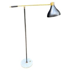 Vintage An Italian 1960s black enamel, brass and marble adjustable floor lamp by Stilux
