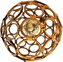 An Italian 1960s circular bamboo ball light in the style of Franco Albini
