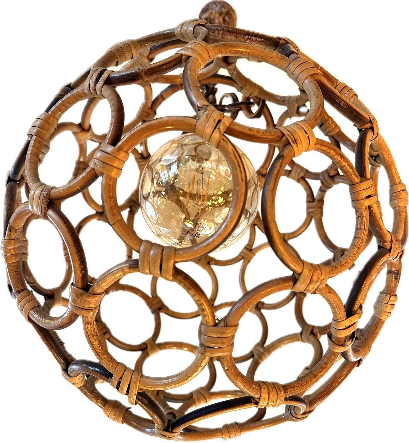 Lámpara italiana de bola circular de bambú de los años 60 al estilo de Franco Albini en Bueno estado para la venta en London, GB