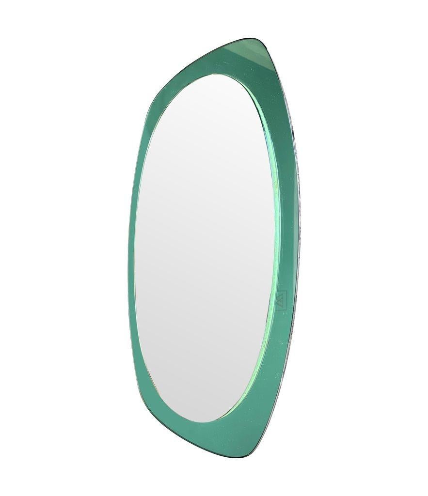 An Italian 1960s Cristal Arte oval mirror with mint green mirrored frame For Sale 10