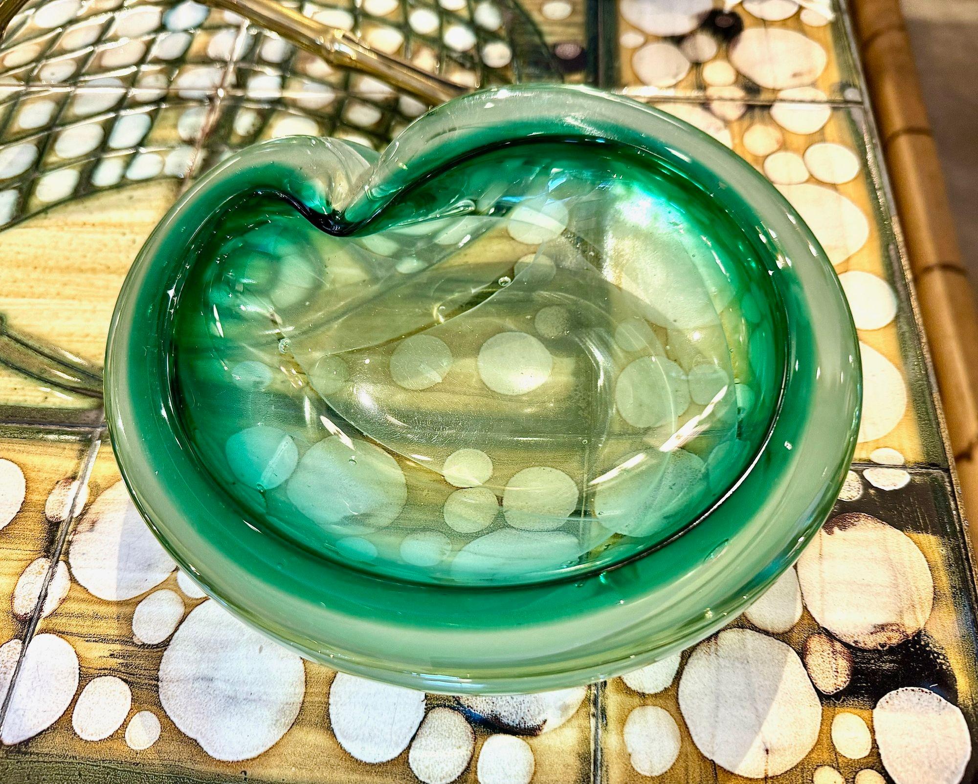 A lovely Italian 1960s green Murano glass ashtray bowl