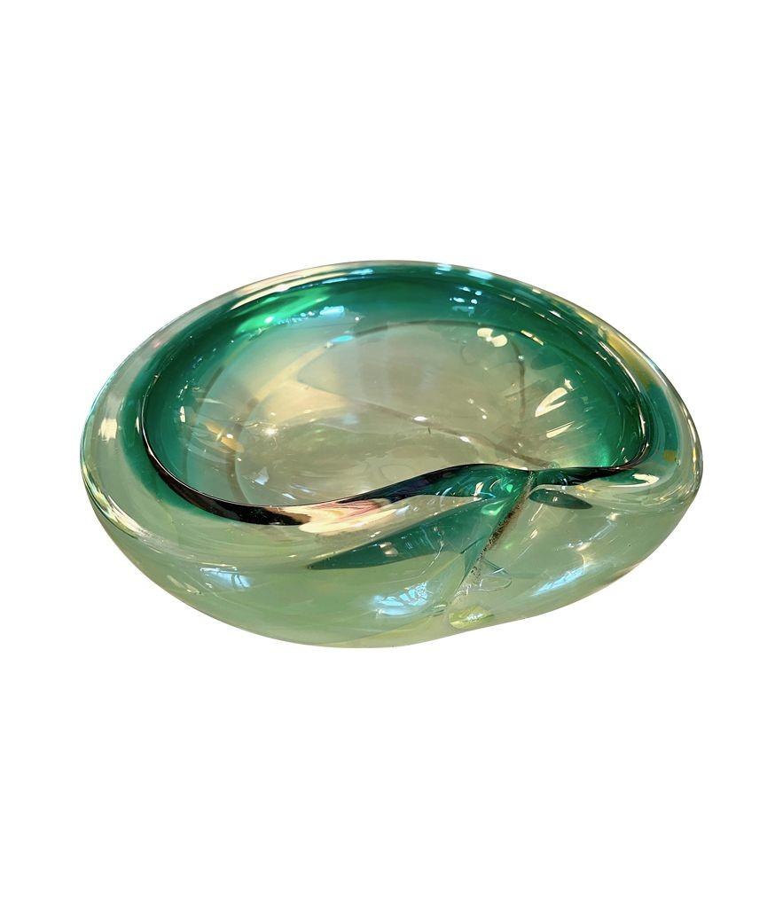 Murano Glass An Italian 1960s green Murano glass ashtray / bowl For Sale