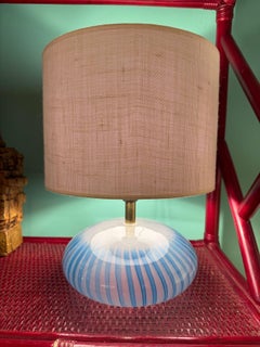 An Italian 1960s Murano blue and white striped glass lamp with brass fittings