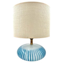 An Italian 1960s Murano blue and white striped glass lamp with brass fittings