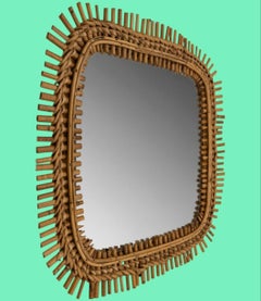 Un espejo italiano de bambú de caña partida cuadrada de los años 60, de Franco Albini para Bonacina