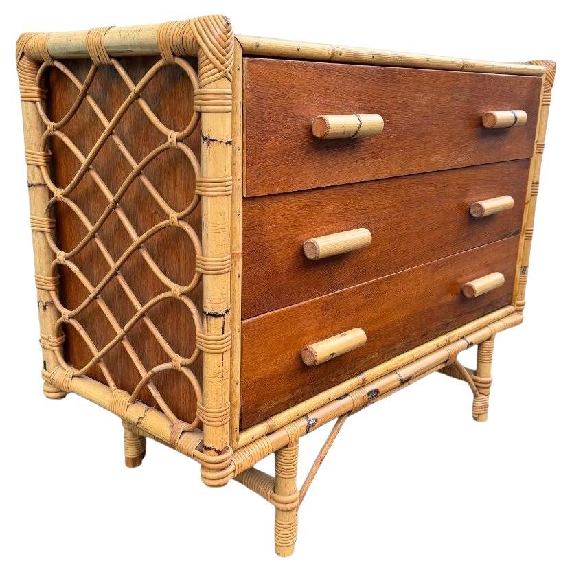 An Italian 1970s bamboo and beech wood chest of drawers For Sale