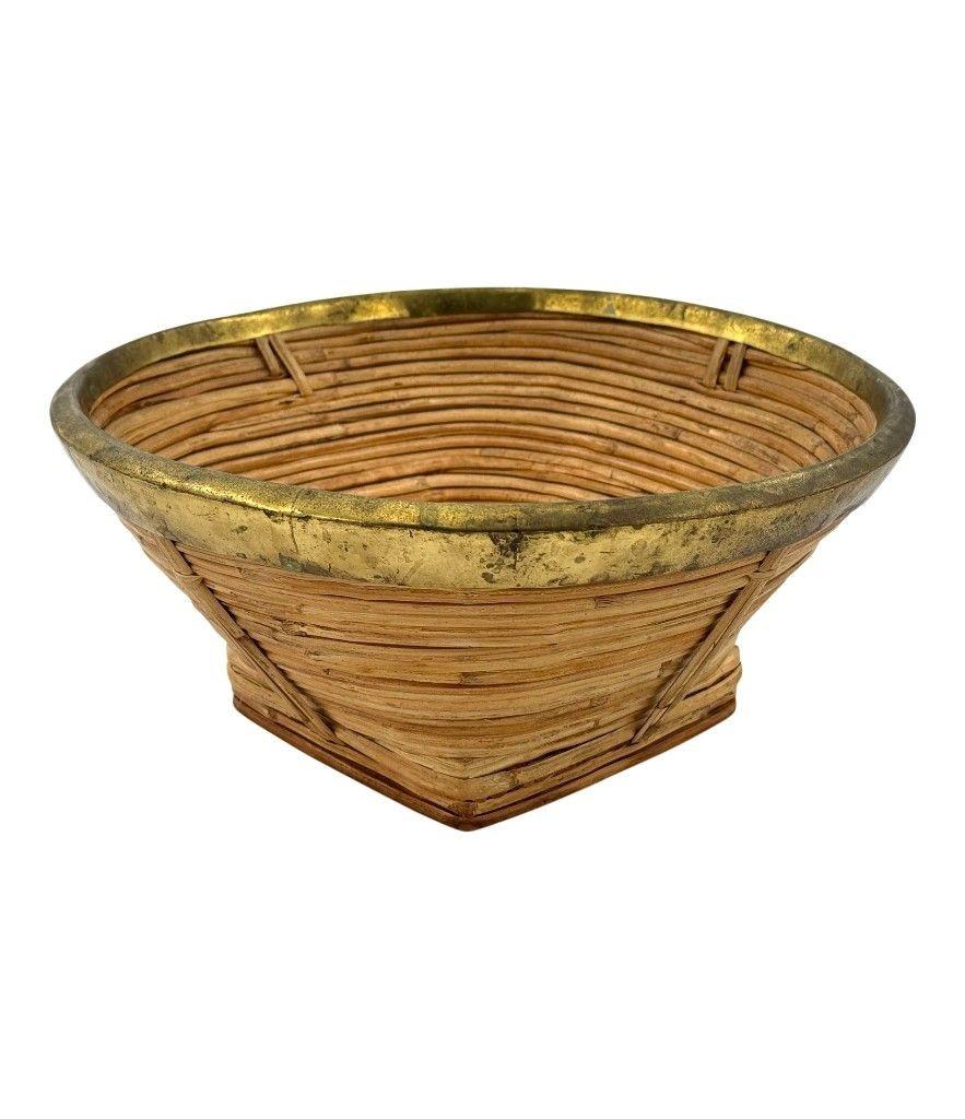 Italiano Una ciotola italiana in bambù e ottone degli anni '70 in vendita