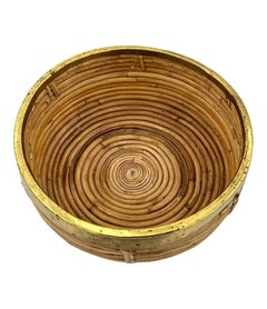 Eine italienische runde Schale aus Bambus und Messing aus den 1970er Jahren