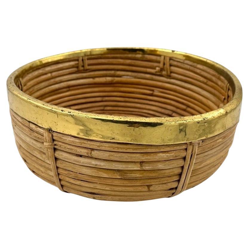 An Italian 1970s bamboo and brass circular bowl For Sale