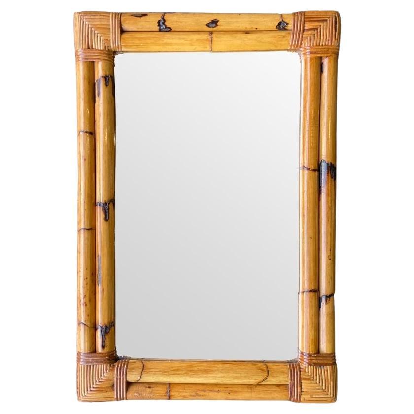 An Italian 1970s bamboo and rattan mirror
