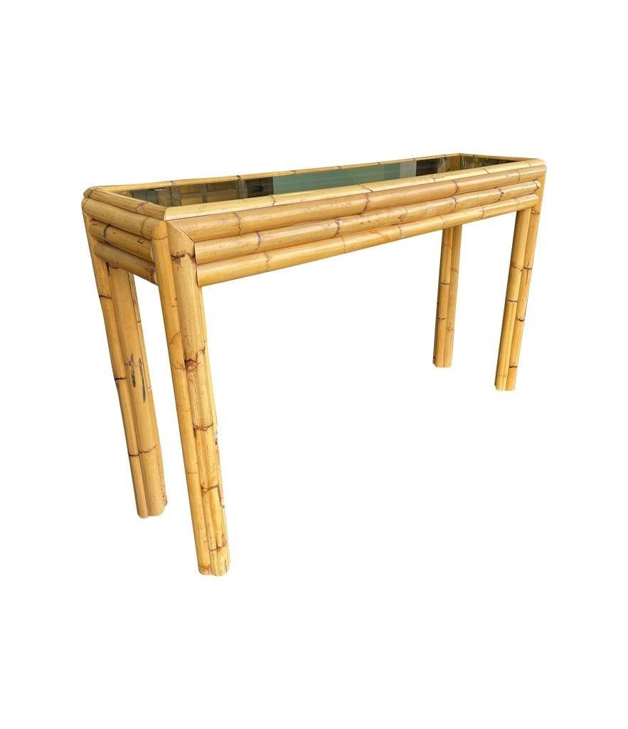 An Italian 1970s bamboo console with smoked glass attributed to Vivai Del Sud In Good Condition For Sale In London, GB