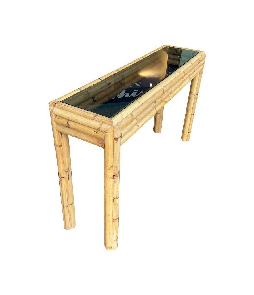Late 20th Century An Italian 1970s bamboo console with smoked glass attributed to Vivai Del Sud For Sale