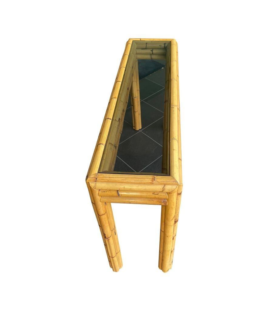 An Italian 1970s bamboo console with smoked glass attributed to Vivai Del Sud For Sale 3