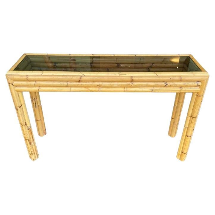 An Italian 1970s bamboo console with smoked glass attributed to Vivai Del Sud For Sale