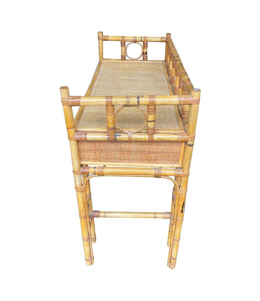 An Italian 1970s bamboo dressing table set with dressing table, stool and mirror For Sale 6