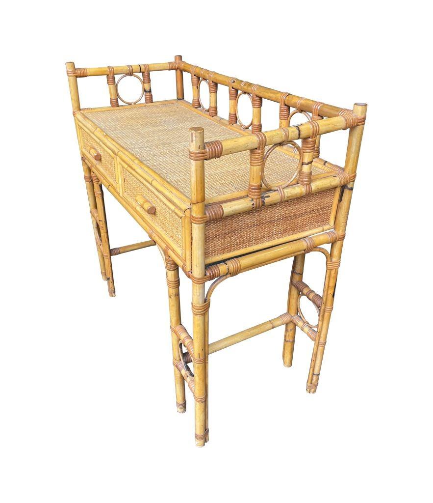 An Italian 1970s bamboo dressing table set with dressing table, stool and mirror For Sale 7