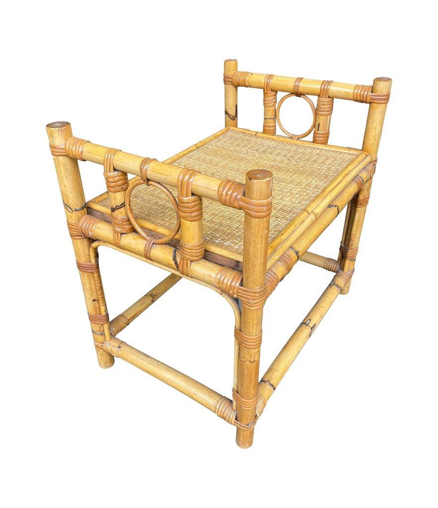 An Italian 1970s bamboo dressing table set with dressing table, stool and mirror For Sale 11