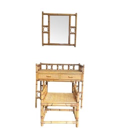 An Italian 1970s bamboo dressing table set with dressing table, stool and mirror