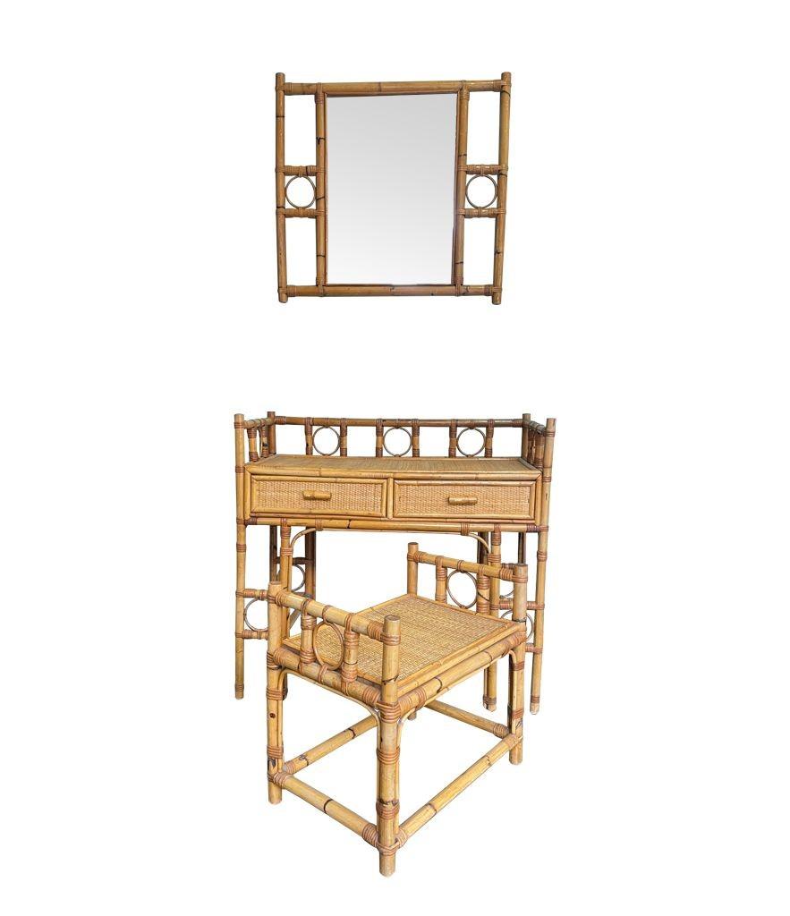 Mid-Century Modern An Italian 1970s bamboo dressing table set with dressing table, stool and mirror For Sale