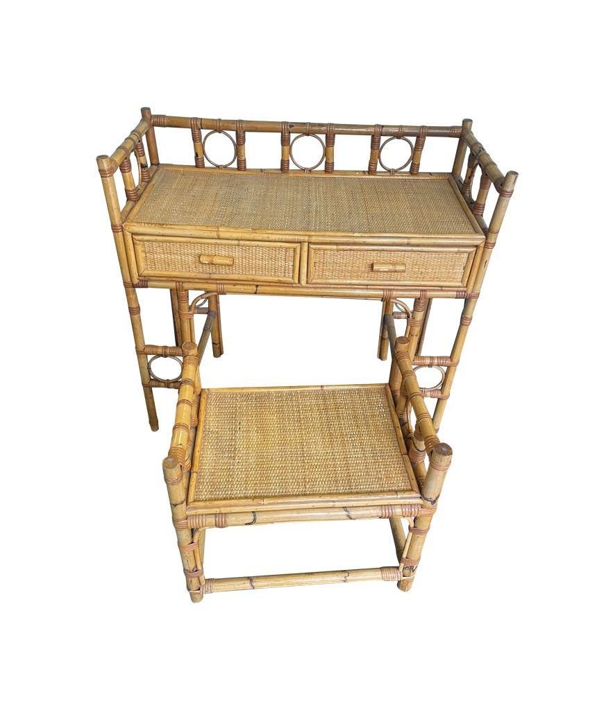 An Italian 1970s bamboo dressing table set with dressing table, stool and mirror In Good Condition For Sale In London, GB