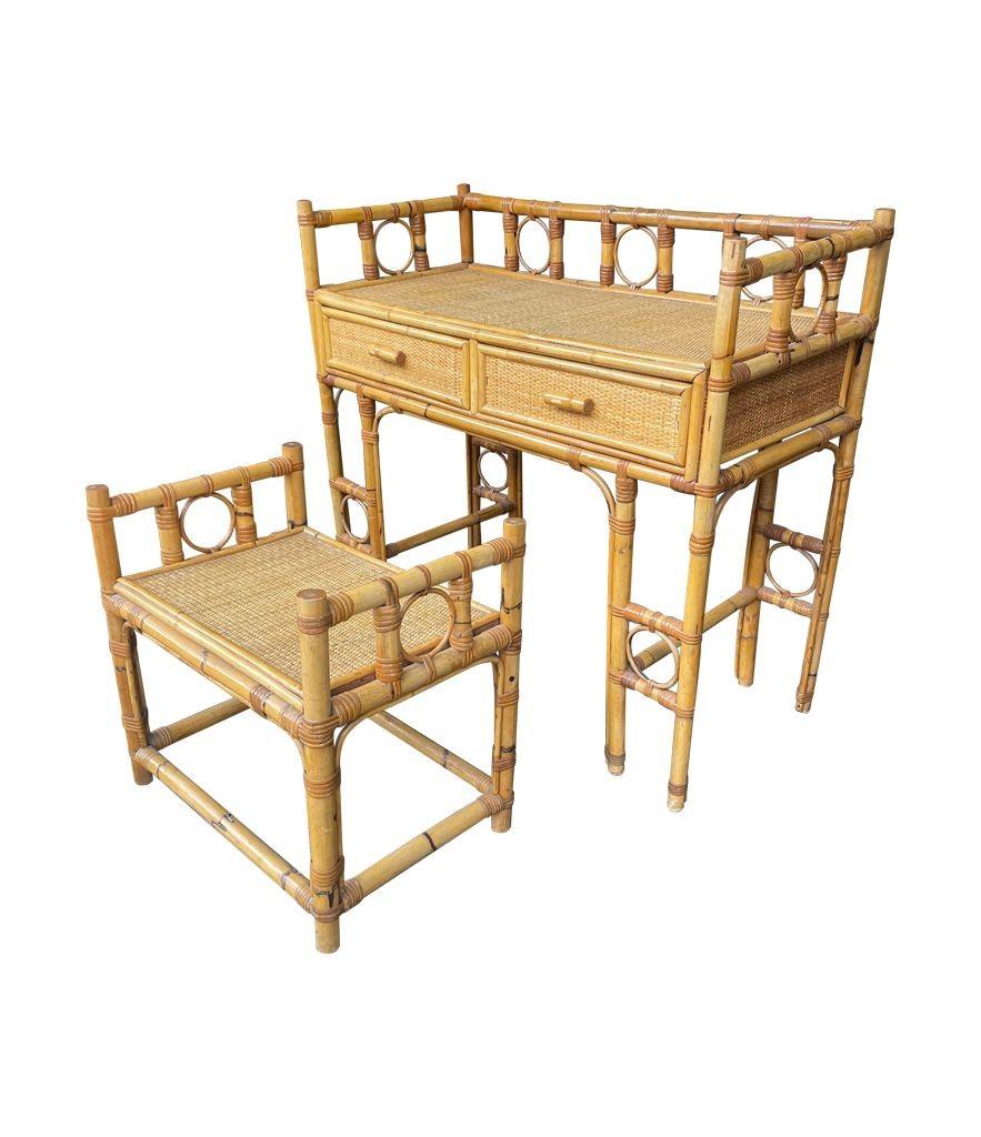Bamboo An Italian 1970s bamboo dressing table set with dressing table, stool and mirror For Sale