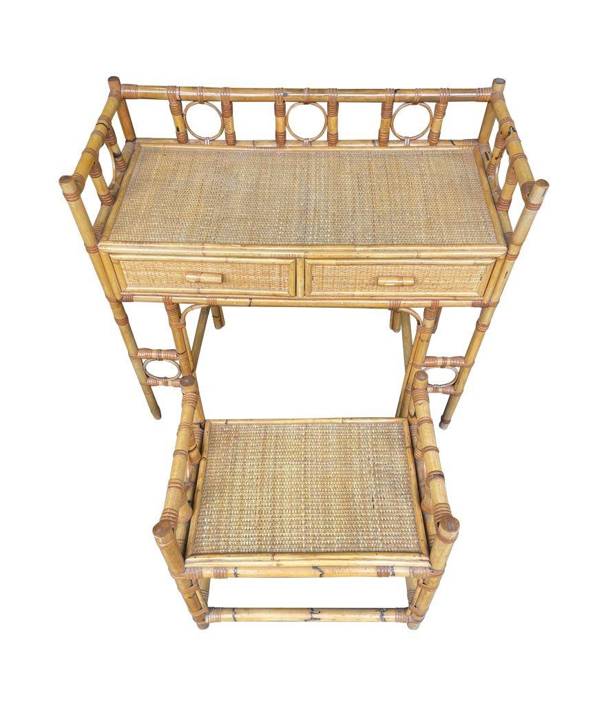 An Italian 1970s bamboo dressing table set with dressing table, stool and mirror For Sale 1