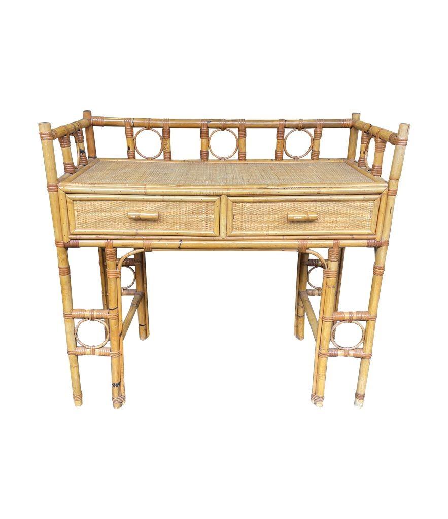 An Italian 1970s bamboo dressing table set with dressing table, stool and mirror For Sale 2