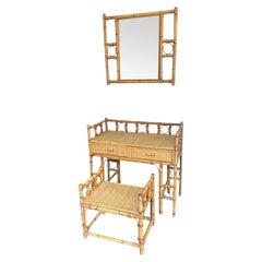 Retro An Italian 1970s bamboo dressing table set with dressing table, stool and mirror