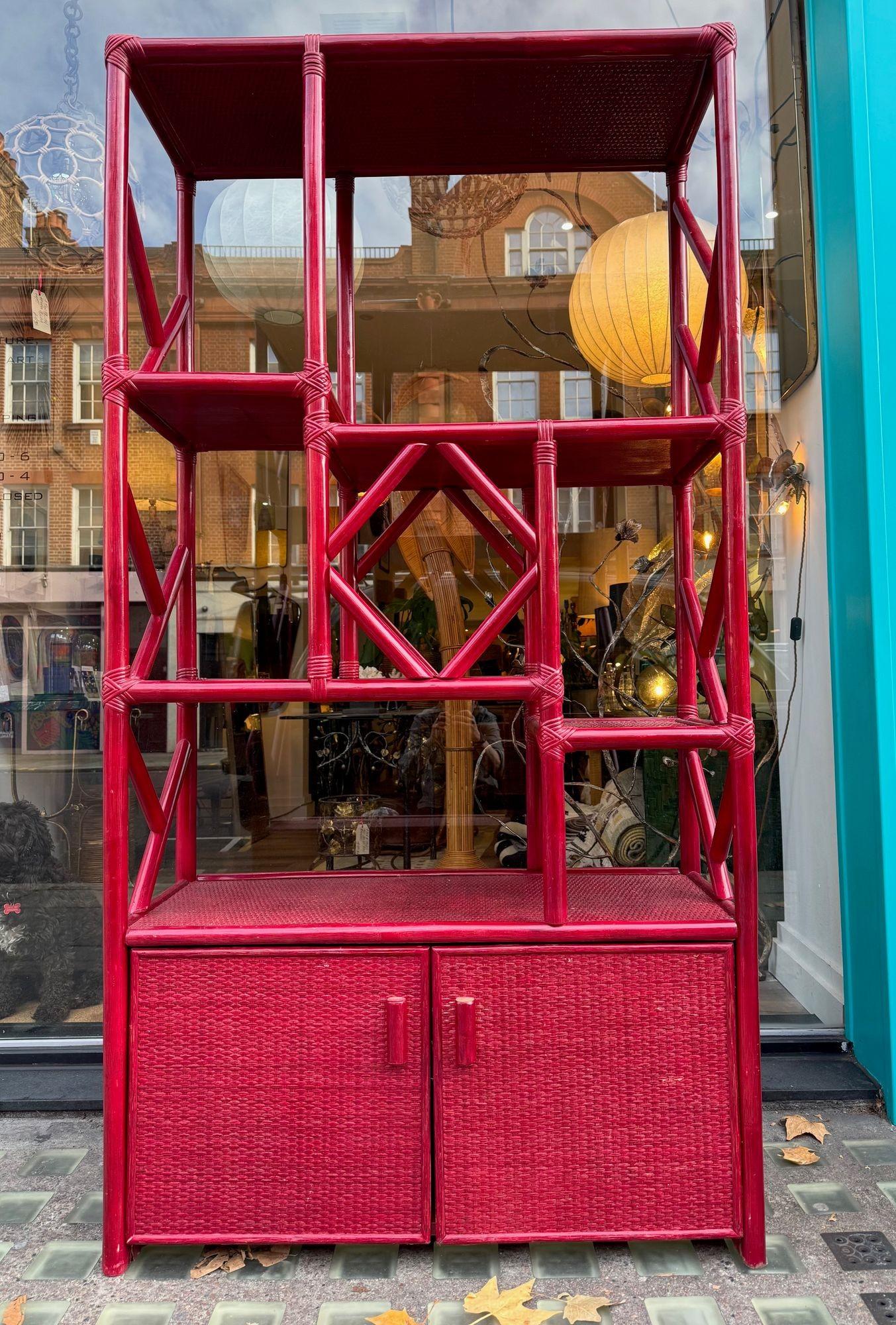 An Italian 1970s burgundy red shelving unit by Vivai del Sud For Sale 5
