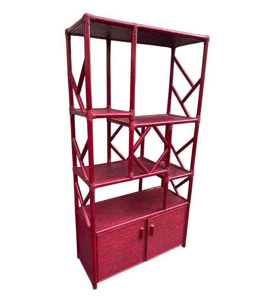 An Italian 1970s burgundy red shelving unit by Vivai del Sud For Sale 6
