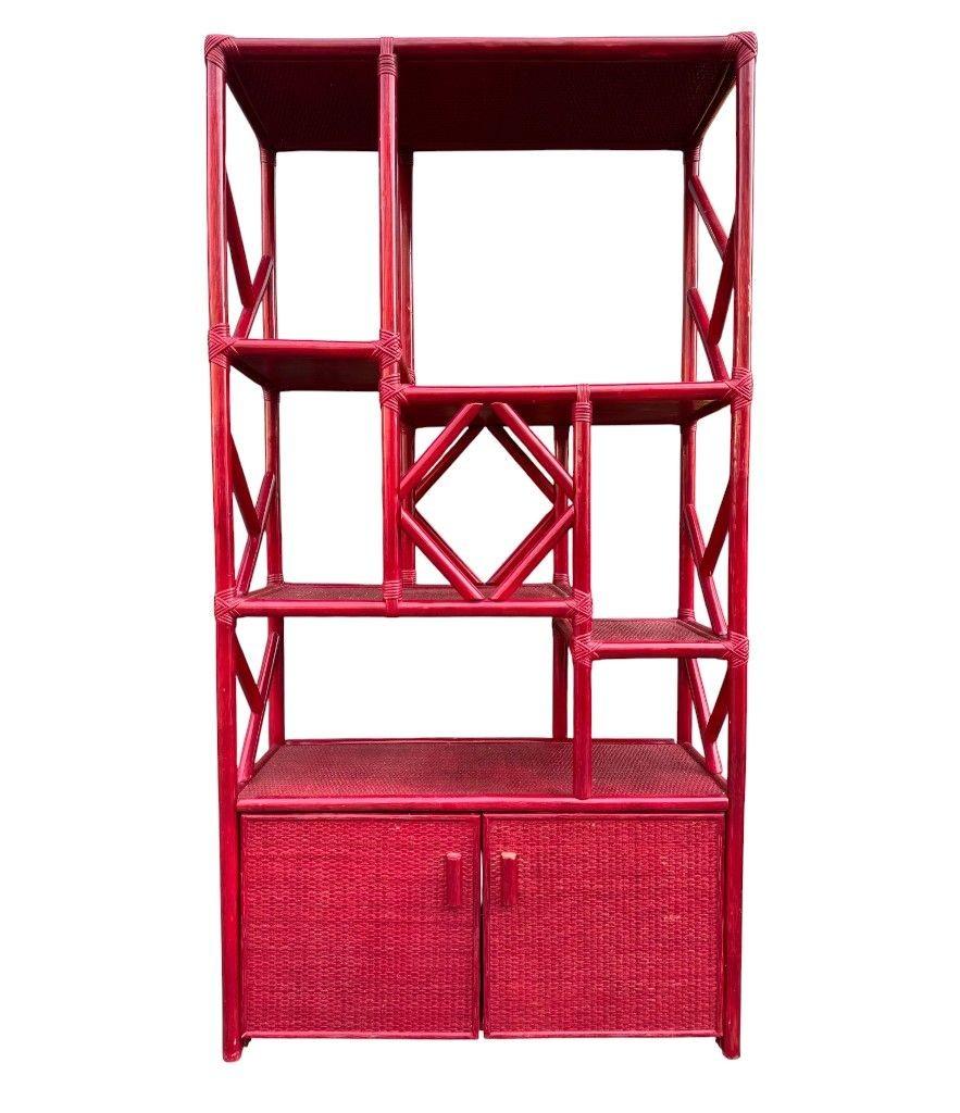 An Italian 1970s burgundy red shelving unit by Vivai del Sud For Sale 12