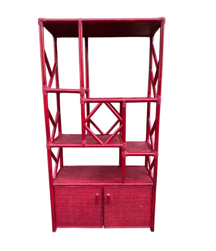An Italian 1970s burgundy red shelving unit by Vivai del Sud For Sale 14