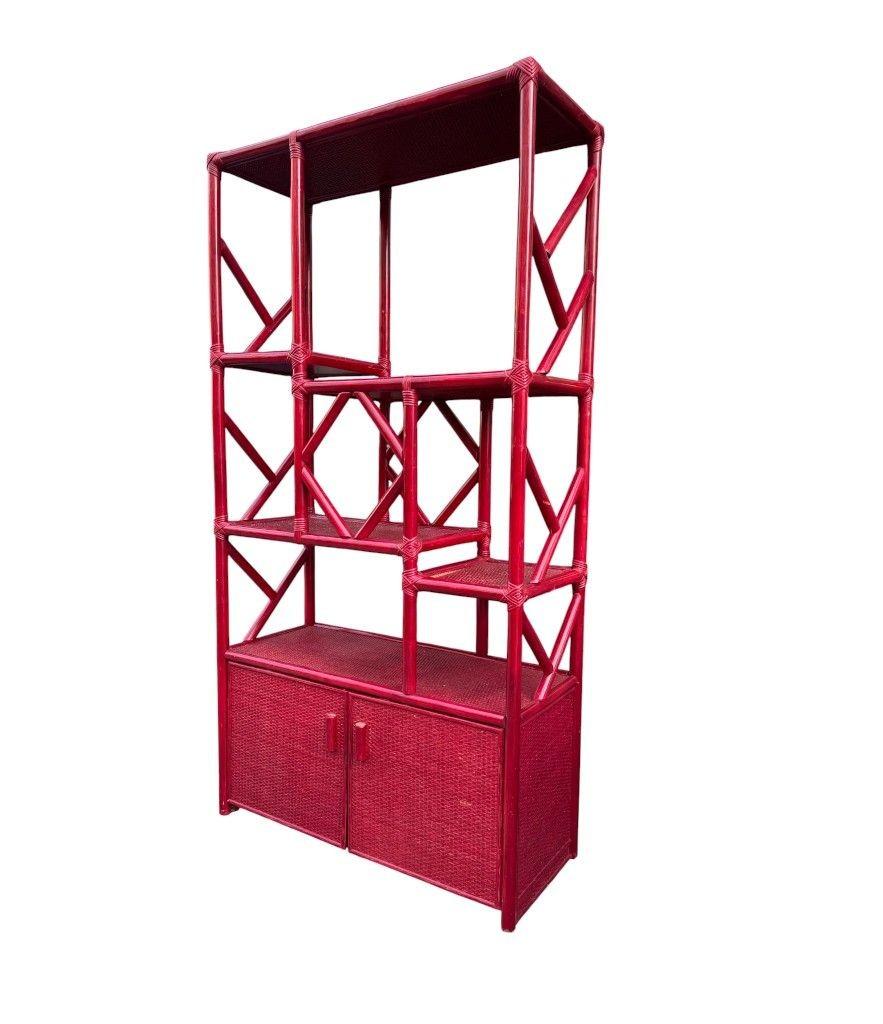 An Italian 1970s burgundy red shelving unit by Vivai del Sud For Sale 15