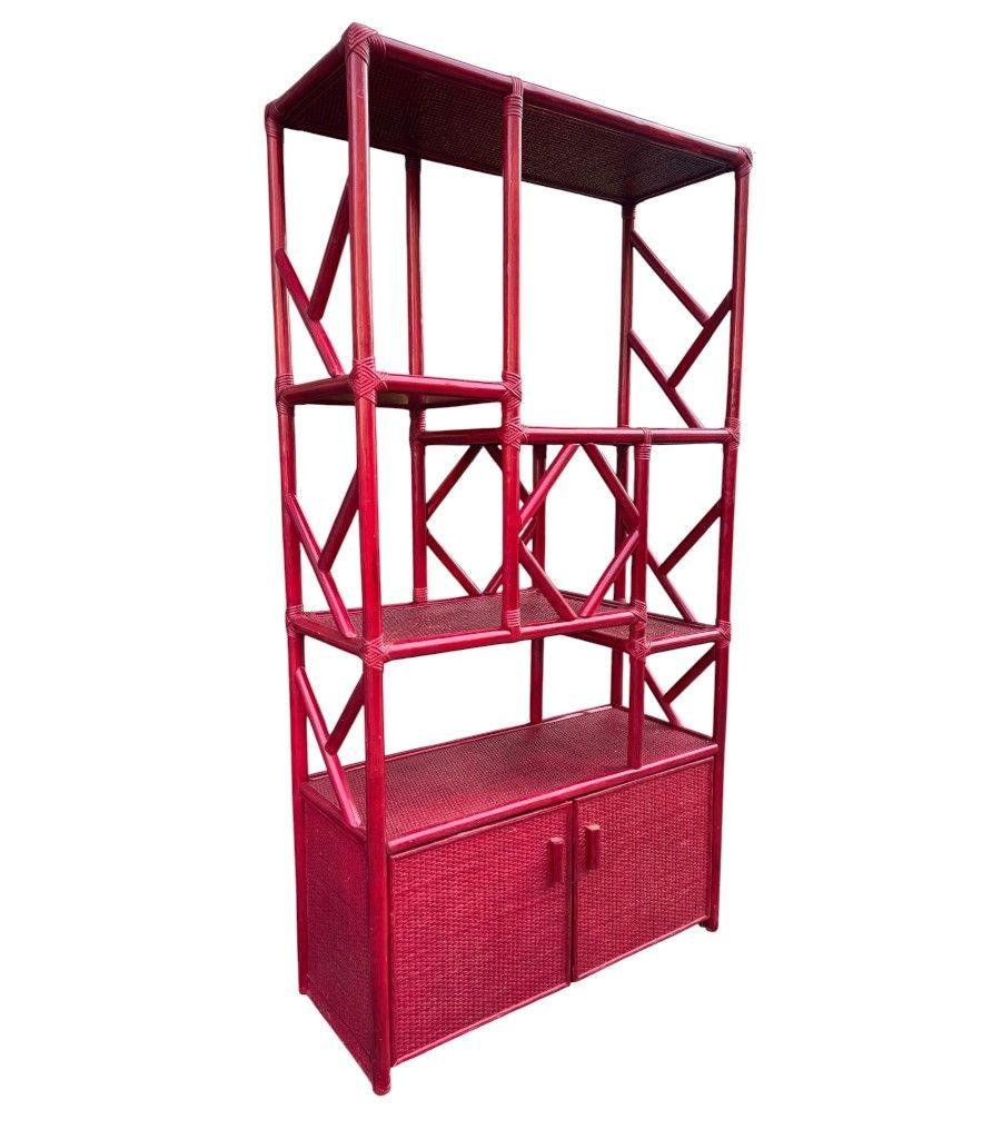 Bamboo An Italian 1970s burgundy red shelving unit by Vivai del Sud For Sale