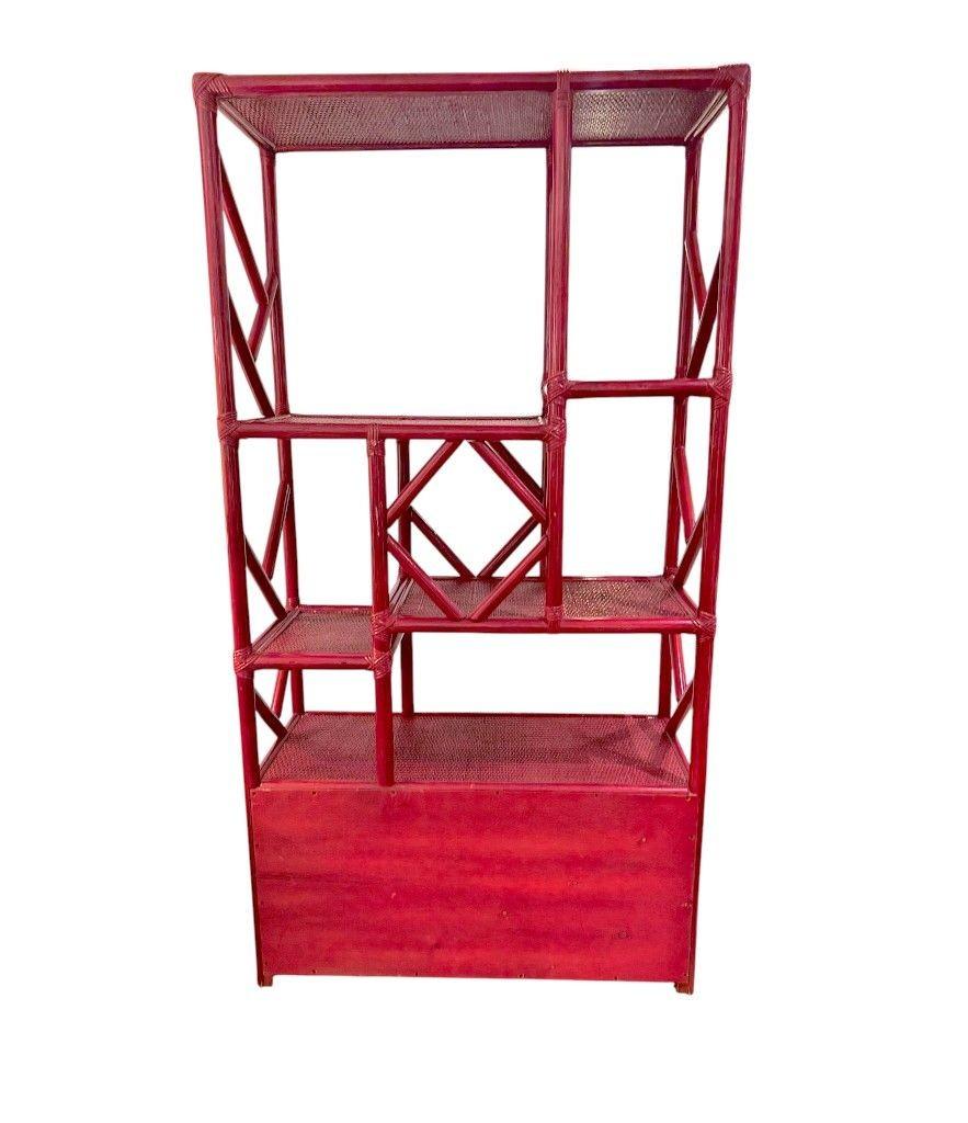 An Italian 1970s burgundy red shelving unit by Vivai del Sud For Sale 1