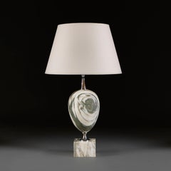 An Italian 1970s Calacatta Verda Marble Table Lamp
