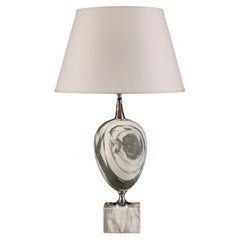 An Italian 1970s Calacatta Verda Marble Table Lamp