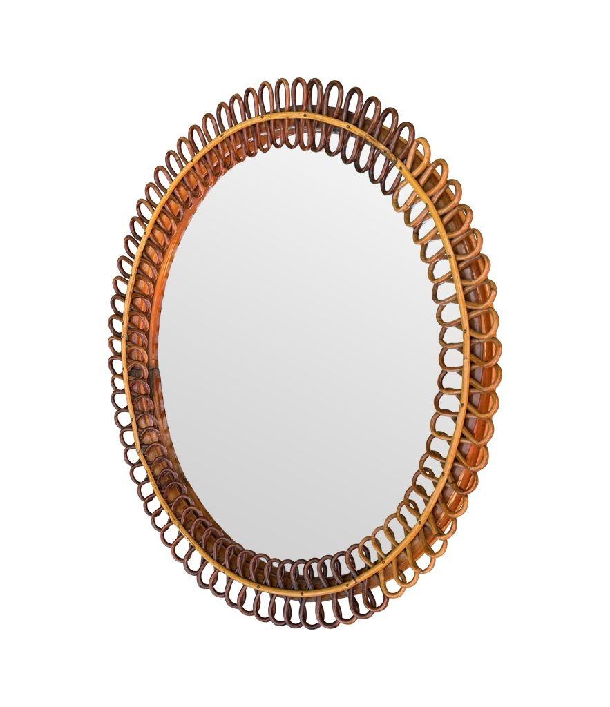 Un espejo circular italiano de bambú de los años 70, de Franco Albini para Bonacina Italiano en venta