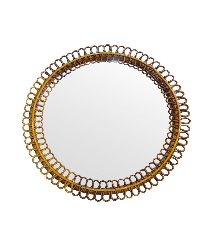 Un espejo circular italiano de bambú de los años 70, de Franco Albini para Bonacina en venta 1