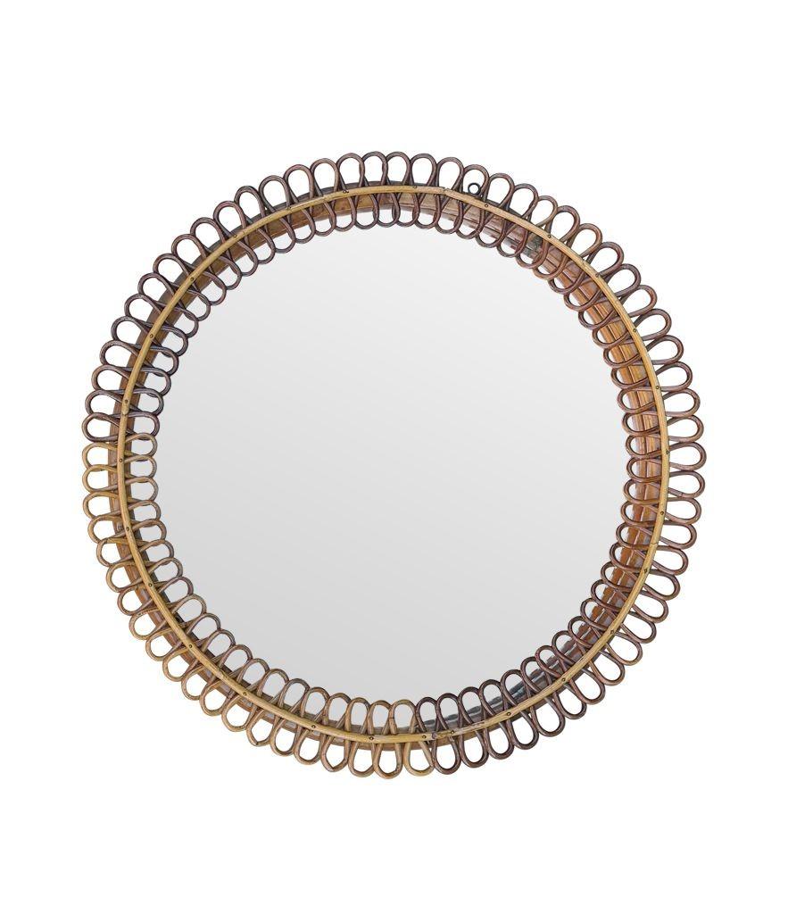 Un espejo circular italiano de bambú de los años 70, de Franco Albini para Bonacina en venta 2