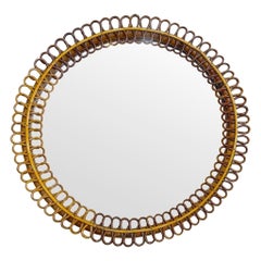 An Italian 1970s circular bamboo mirror by Franco Albini for Bonacina